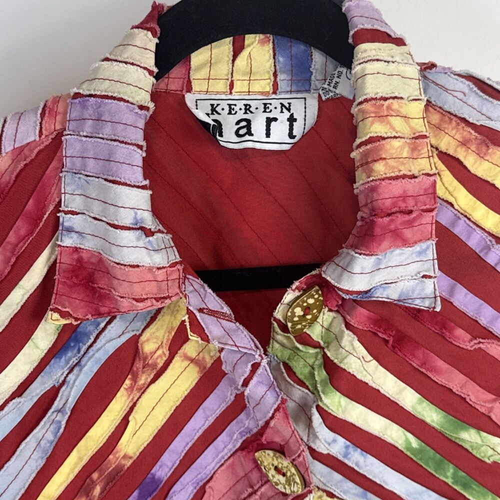 VTG 90s Keren Hart Art To Wear Jacket S Rainbow Ribbon Boho Artsy Indie Blazer